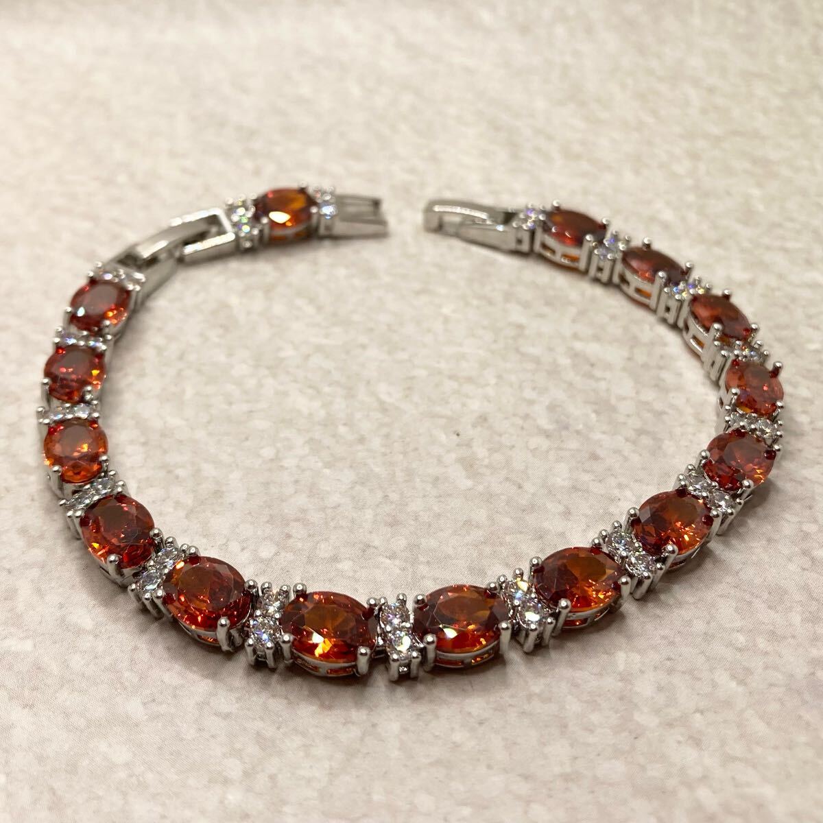 オレンジガーネットとホワイトトパーズのエレガントブレスレット★レディース腕輪シルバーアクセサリーカラーストーン新品宝石Y-RSHOP卸売_画像2