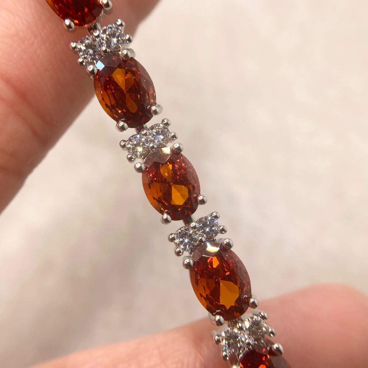 オレンジガーネットとホワイトトパーズのエレガントブレスレット★レディース腕輪シルバーアクセサリーカラーストーン新品宝石Y-RSHOP卸売_画像3