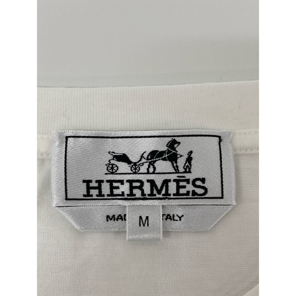 HERMES エルメス ホワイト ハローミスター 21SS Tシャツ ホワイト ネイビー M トップス コットン メンズ 中古