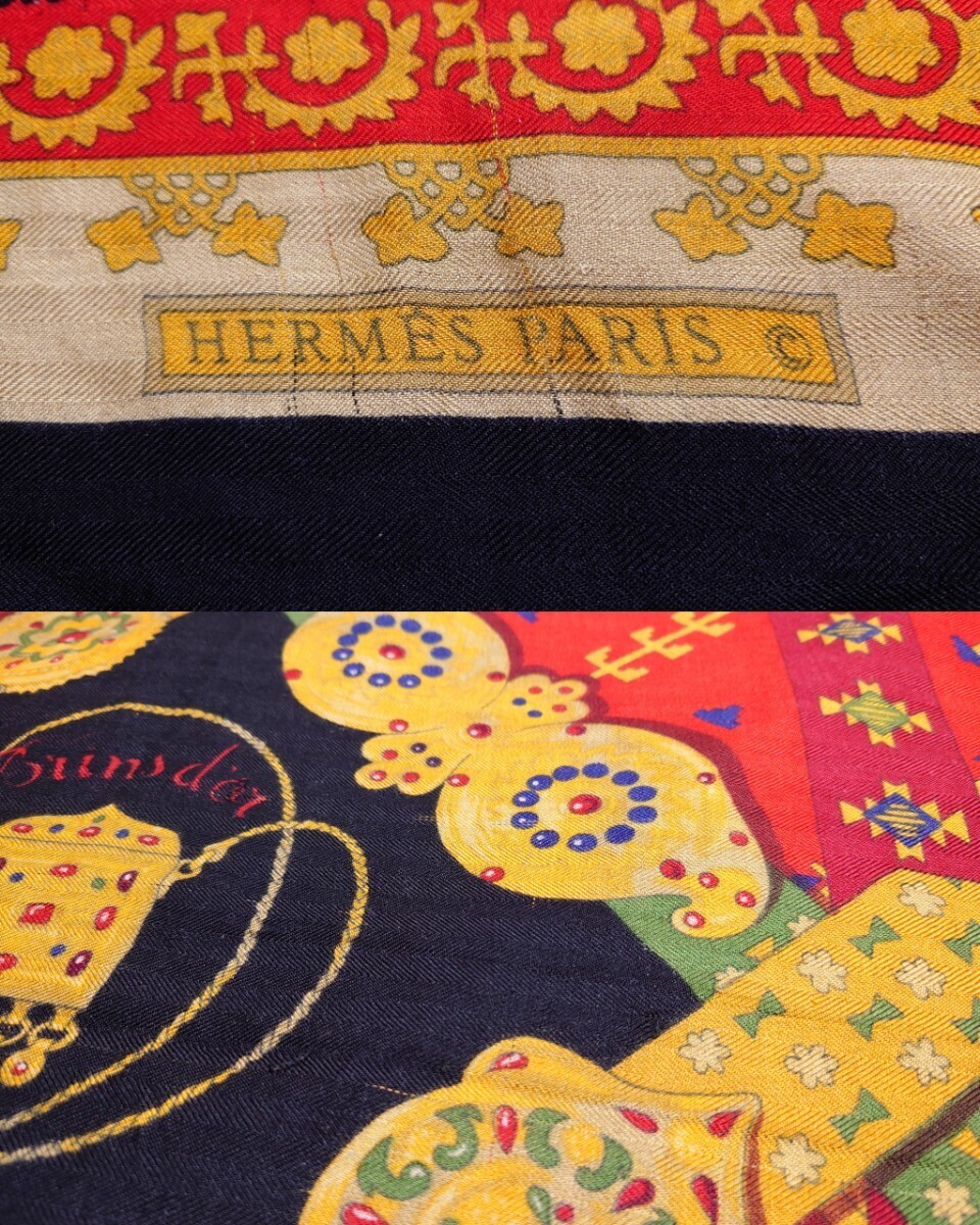 HERMES エルメス カレ 140 カレジェアン Brins d'or ブラック系 HERMES エルメス カレ 140 カレジェアン Brins d'or ブラック系
