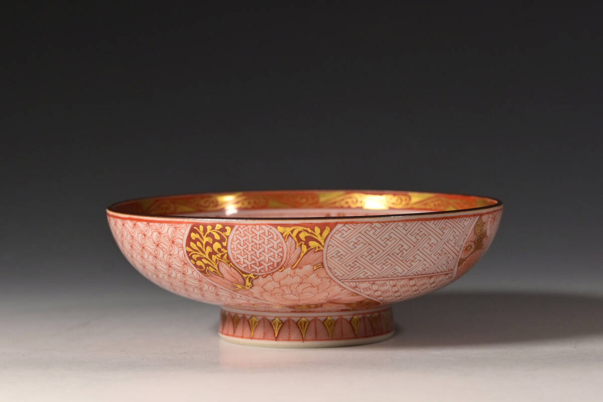 ●特選優(yōu)品　未使用と思われる美品● 【マッジョーレ美術(shù)】 福島武山 赤絵始皇帝長城之図九谷焼御盃 共箱　本物保証　　[検]ぐい呑福島武山