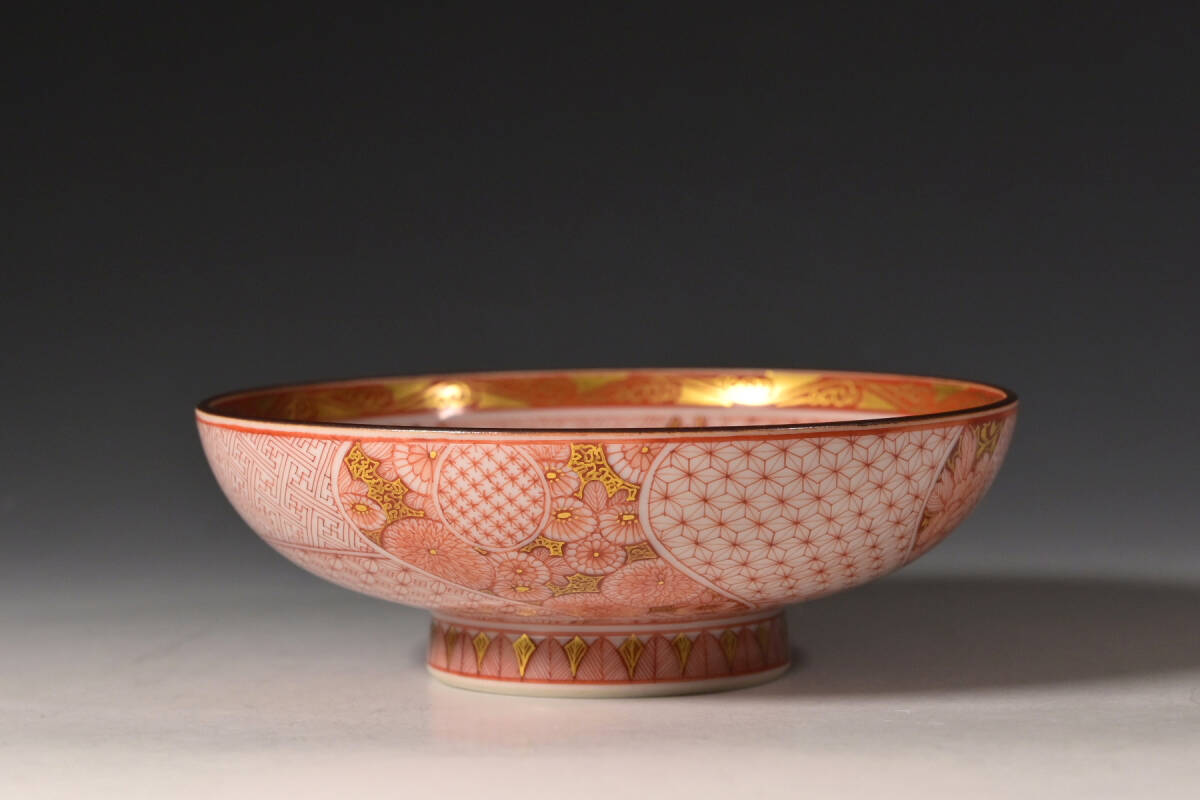 ●特選優(yōu)品　未使用と思われる美品● 【マッジョーレ美術(shù)】 福島武山 赤絵始皇帝長城之図九谷焼御盃 共箱　本物保証　　[検]ぐい呑福島武山