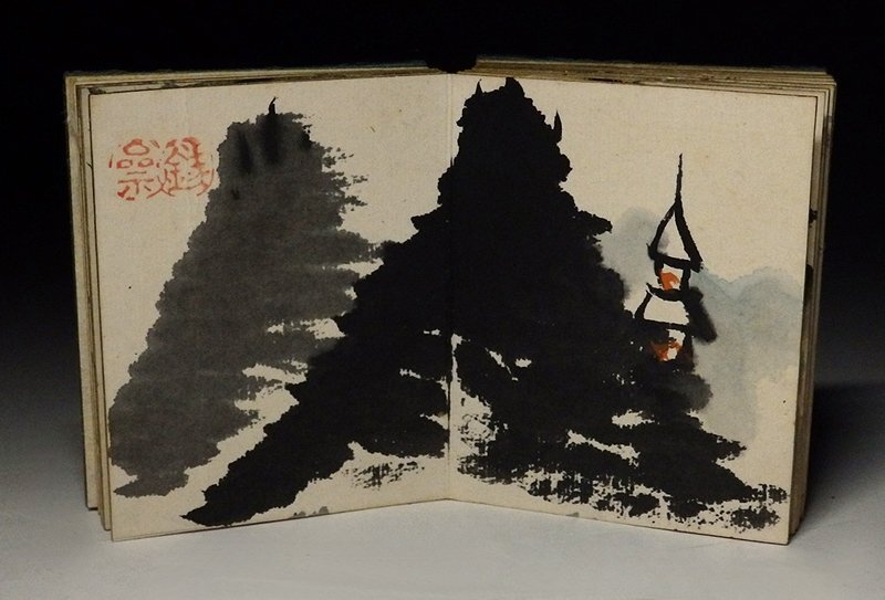 緑屋i□ 富岡鉄斎 画 画帳 画帖 折帖 11図 井口斗米 極箱 日本画 緑屋i□ 富岡鉄斎 画 画帳 画帖 折帖 11図 井口斗米 極箱 日本画