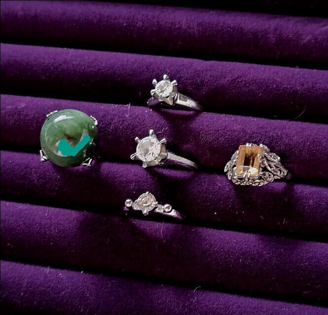 1円から　SILVER刻印も　ビンテージリング?レトロ指輪(天然石?緑石／キュービックジルコニア他)?　小さいサイズ(6～9號)　まとめ売り5點