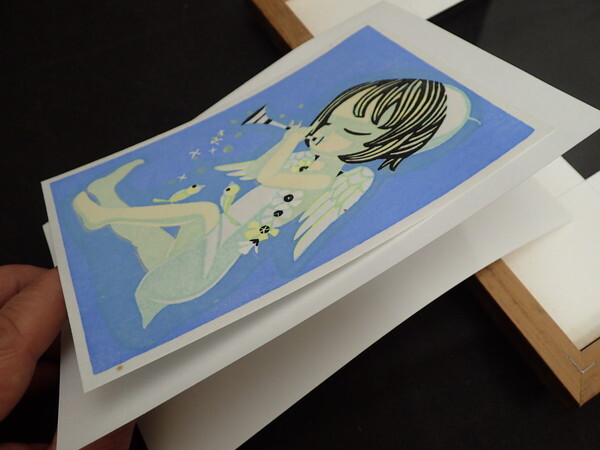 A36☆【真作】 木版画 池田修三 笛の天使 額装 竹芳洞 手摺木 A36☆【真作】 木版画 池田修三 笛の天使 額装 竹芳洞 手摺木