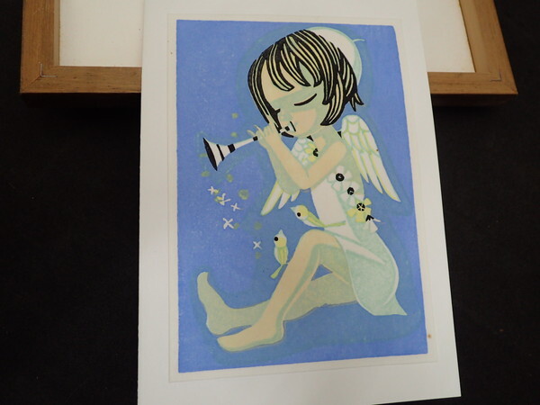 A36☆【真作】 木版画 池田修三 笛の天使 額装 竹芳洞 手摺木 A36☆【真作】 木版画 池田修三 笛の天使 額装 竹芳洞 手摺木