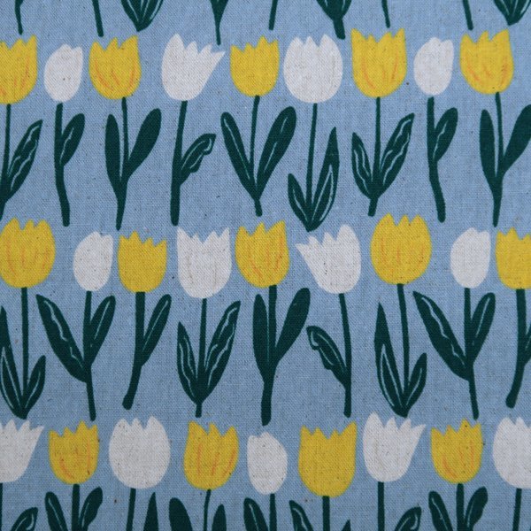北欧調 綿麻キャンバス生地 チューリップ 花柄 ブルー 50cm_画像1