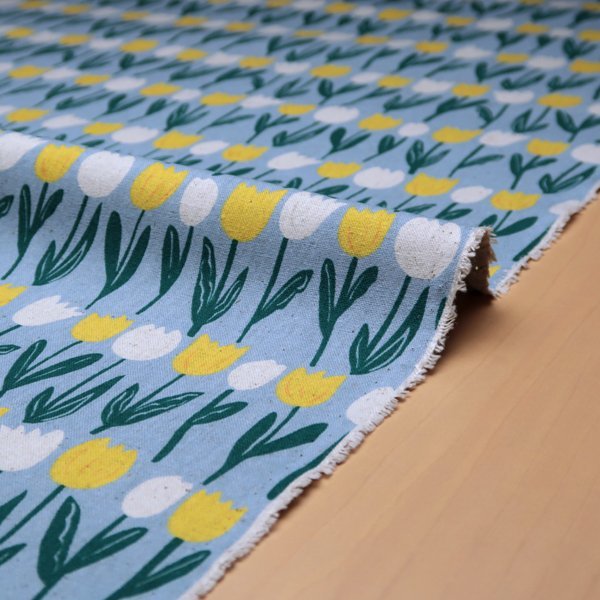 北欧調 綿麻キャンバス生地 チューリップ 花柄 ブルー 50cm_画像2