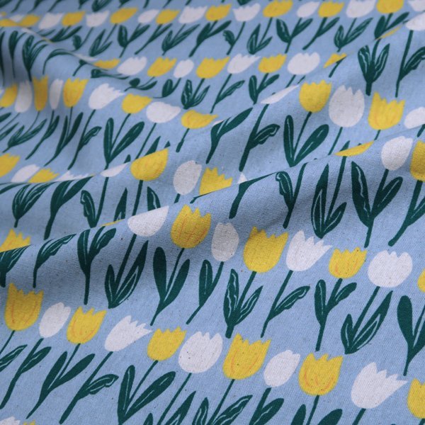 北欧調 綿麻キャンバス生地 チューリップ 花柄 ブルー 50cm_画像3