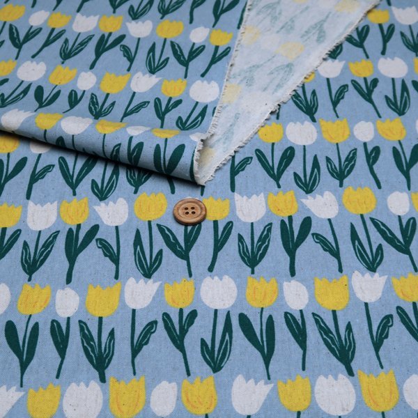 北欧調 綿麻キャンバス生地 チューリップ 花柄 ブルー 50cm_画像4
