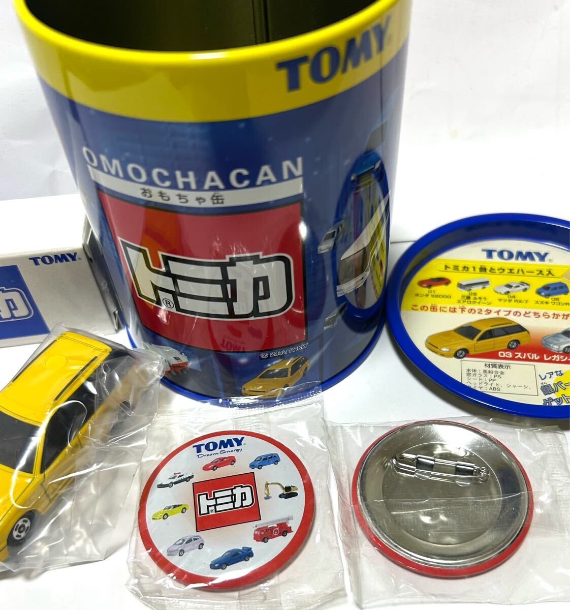 トミカ缶　03 スバル レガシィ ツーリングワゴン(黃色) トミカ缶バッチ2個(gè)　送料450円