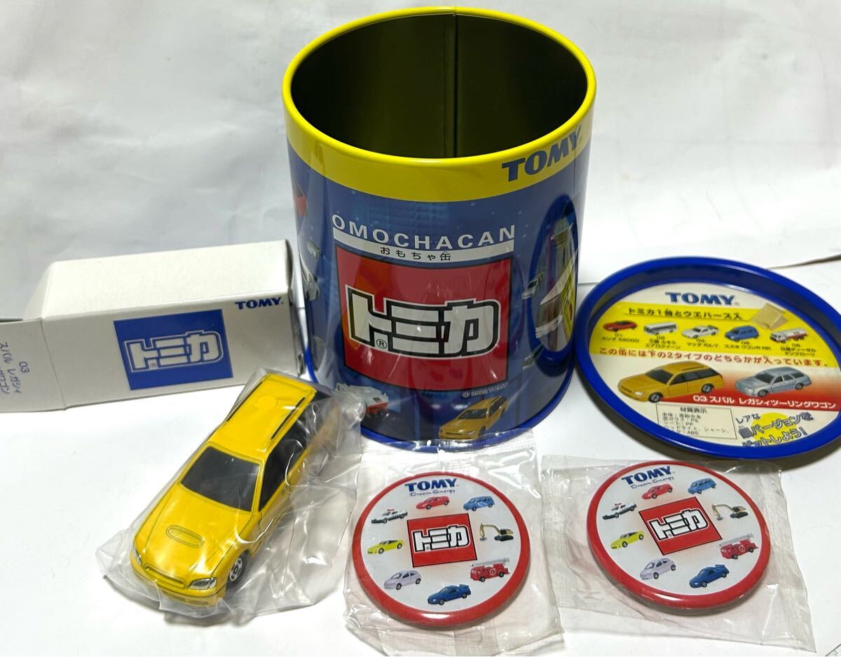 トミカ缶　03 スバル レガシィ ツーリングワゴン(黃色) トミカ缶バッチ2個(gè)　送料450円