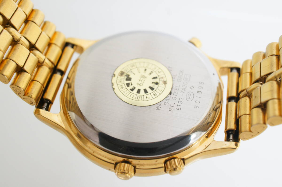 D108○作動良好 SEIKO セイコー 5T32-7A20 ALARM アラーム 金