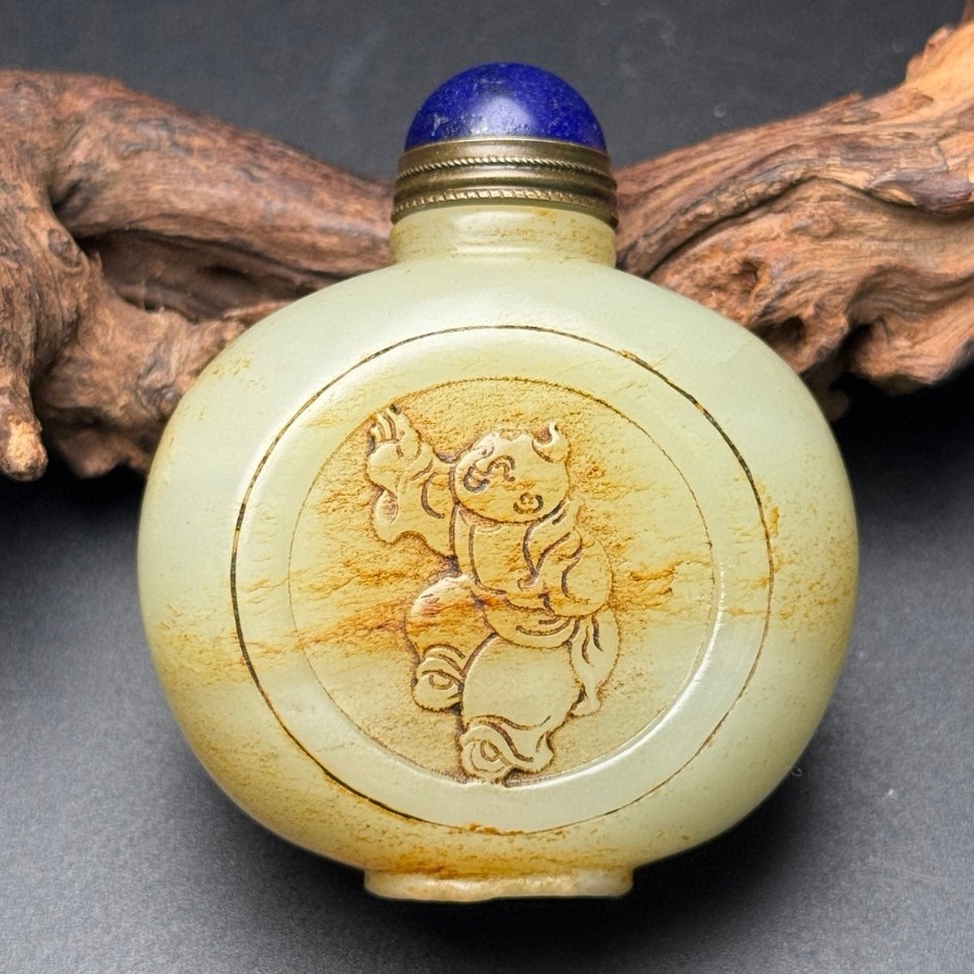 和闐老玉煙嘴 清時代 中国古美術 重 53g 彫刻・オブジェ