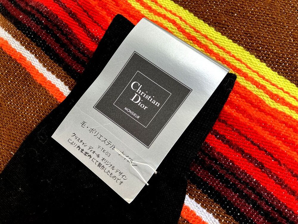 ◇Christian Dior Monsieur クリスチャンディオール　未使用　靴下 ソックス　25cm　毛 ポリエステル ナイロン　黒◇ ビジネス 冠婚葬祭