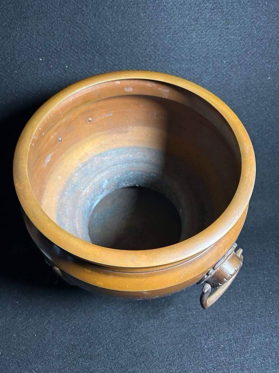 旧家 銅火鉢 手炙火鉢一対 瓶掛け 古銅 煎茶道具 茶道具 人物図 旧家 銅火鉢 手炙火鉢一対 瓶掛け 古銅 煎茶道具 茶道具 人物図