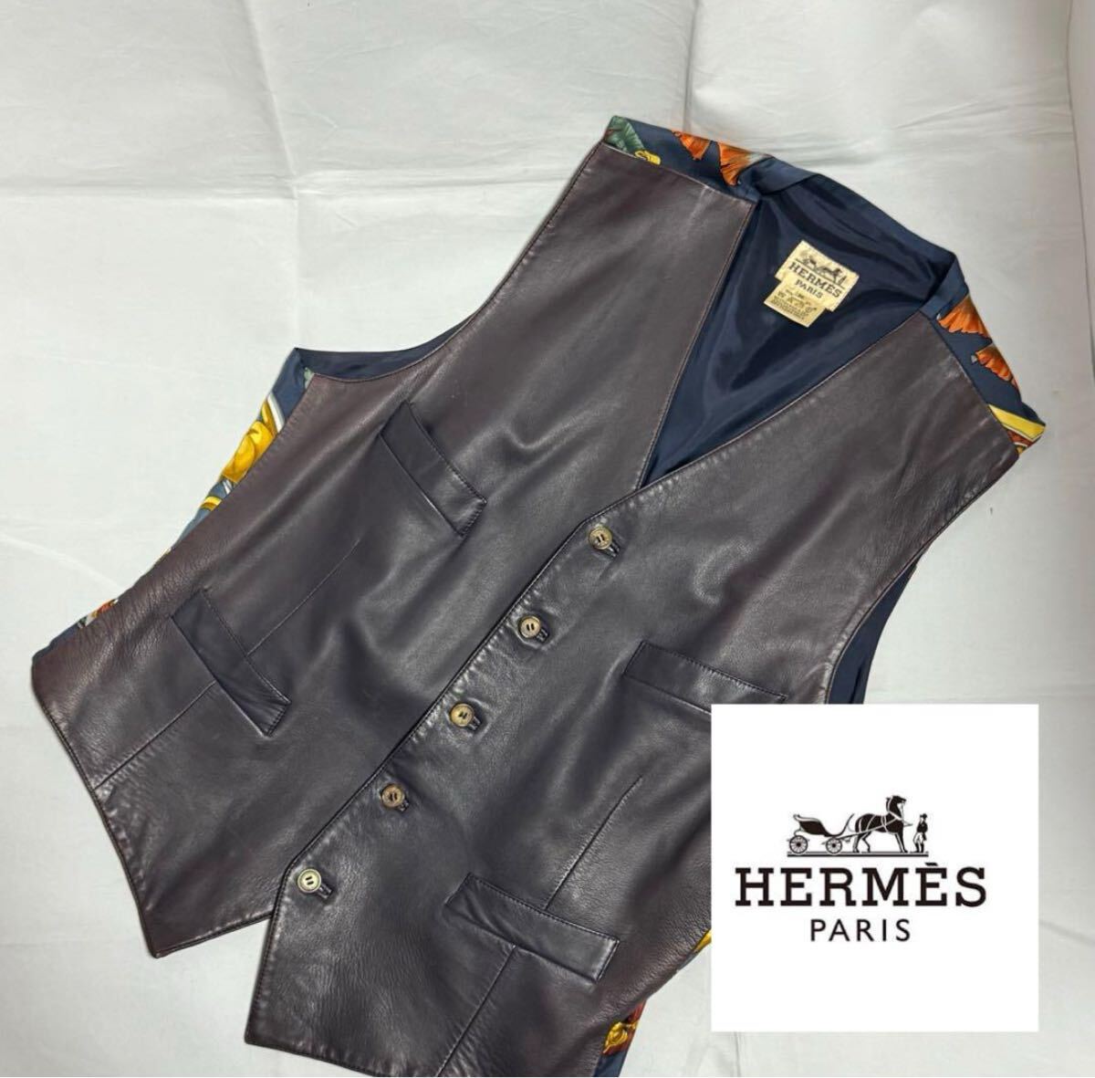 エルメス HERMES レザーベスト 本革 ジレ 革ベスト レザー エルメス HERMES レザーベスト 本革 ジレ 革ベスト レザー