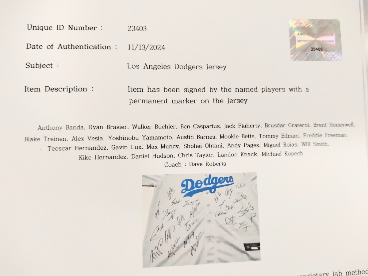 ロサンゼルスドジャース 大谷翔平 タグ付 ジャージ 選手 サイン ロサンゼルスドジャース 大谷翔平 タグ付 ジャージ 選手 サイン