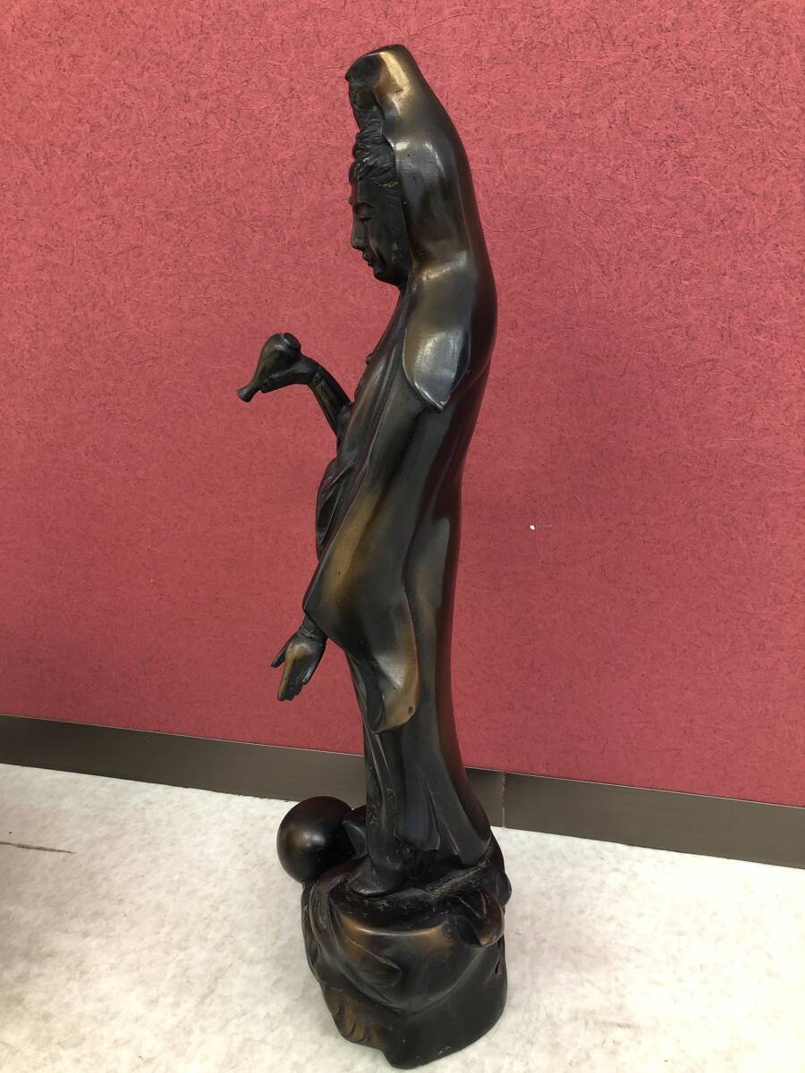 HB3356 金属工芸 鉄製 観音菩薩 観音像 仏教美術 置物 高さ約 HB3356 金属工芸 鉄製 観音菩薩 観音像 仏教美術 置物 高さ約