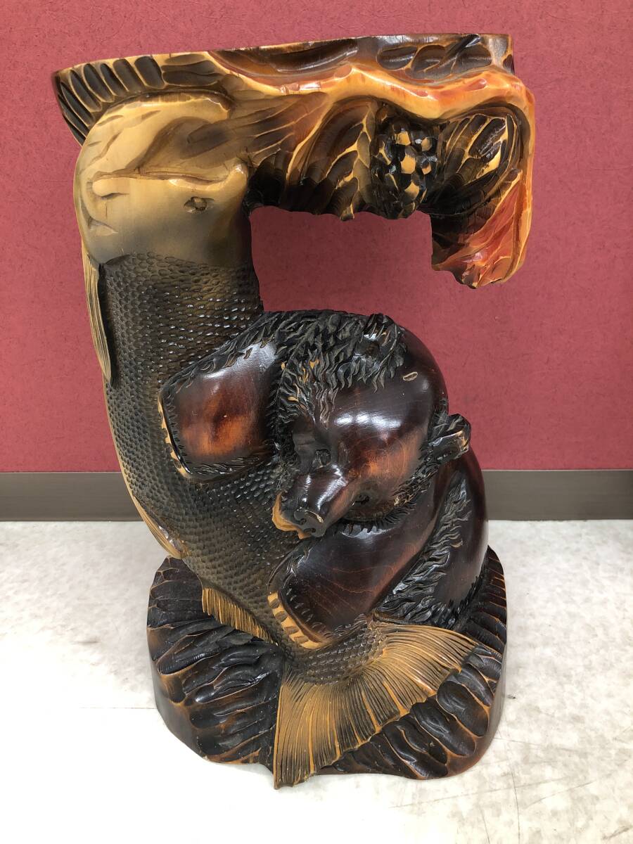 B3489 木彫り 熊 花台 彫刻 置物 置台 インテリア オブジェ 飾り B3489 木彫り 熊 花台 彫刻 置物 置台 インテリア オブジェ 飾り