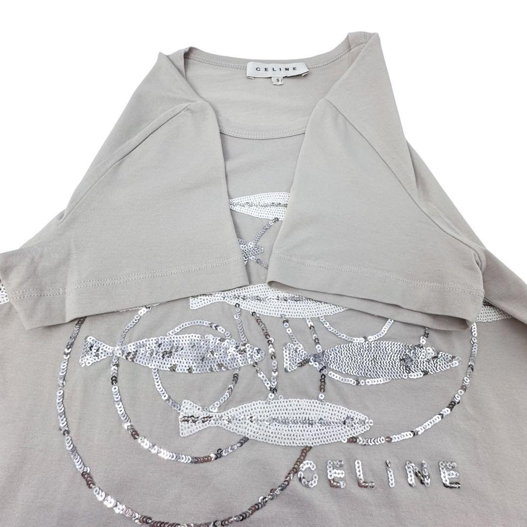 CELINE セリーヌ 半袖 Tシャツ 丸首 グレージュ レディース CELINE セリーヌ 半袖 Tシャツ 丸首 グレージュ レディース