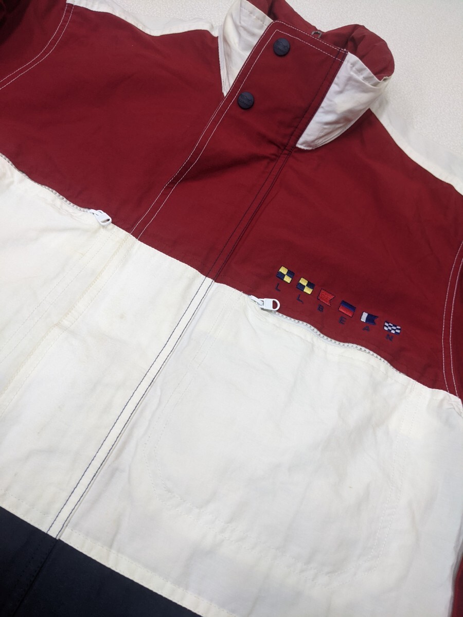 13. 90s LLBEAN ロゴ刺繍 カラーブロック 里メッシュ ヴィンテージ コットン ナイロン ハイネック ジャケット ジャンパー メンズSy604