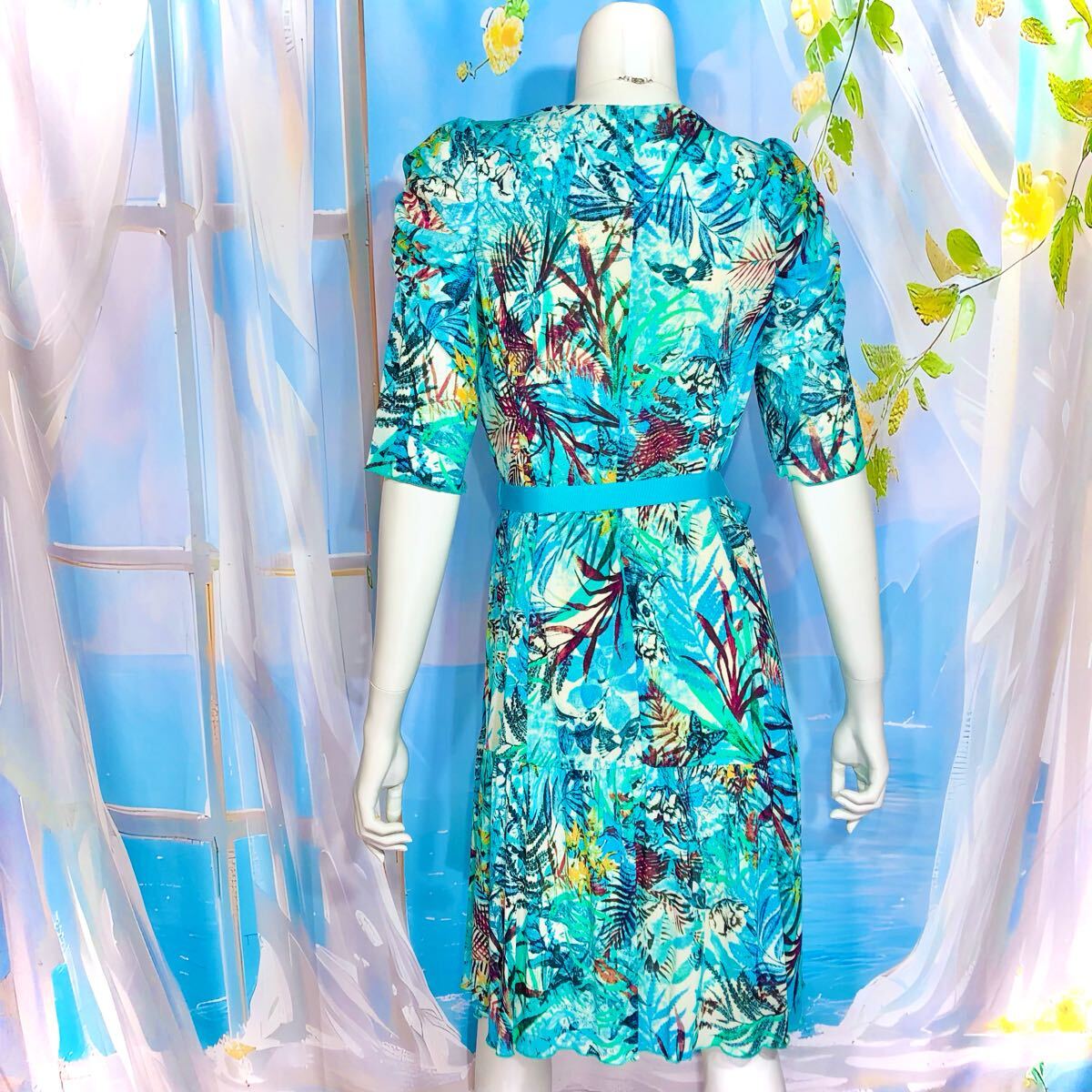 Super Beauty グリーンマルチカラーリゾートワンピース XL_画像3