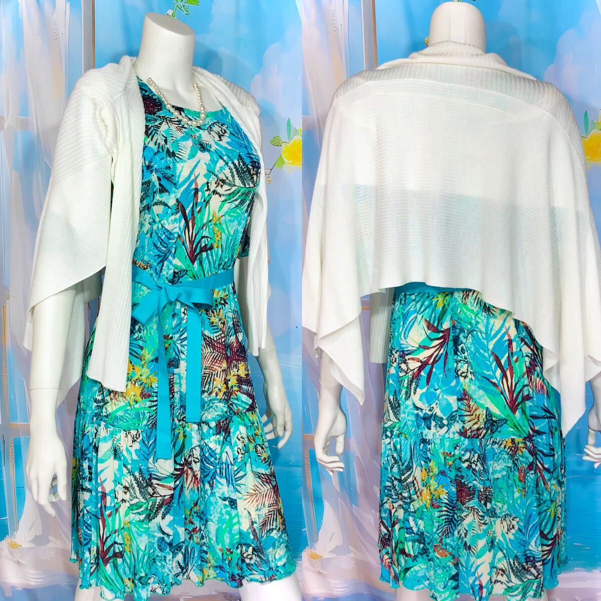 Super Beauty グリーンマルチカラーリゾートワンピース XL_画像5