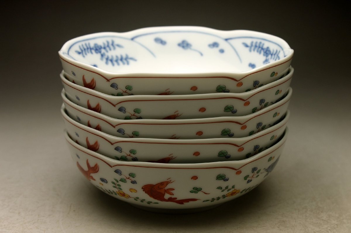 [ более .] Kyoyaki Tachikichi цветная роспись рыба . документ маленькая миска .(5 покупатель )* не использовался товар нет царапина прекрасный товар . камень инструмент стоимость .< включение в покупку возможно >