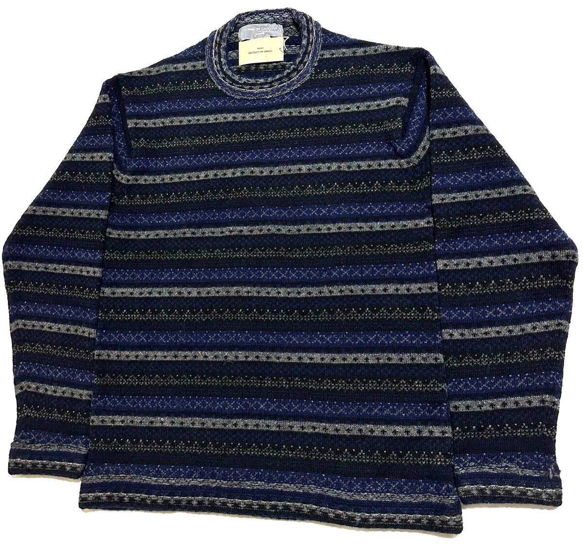 COMME des GARCONS HOMME セーター ウール ニット 縮絨 切替 コムデギャルソン オム 銀タグ 田中オム 総柄 90s archive_画像3