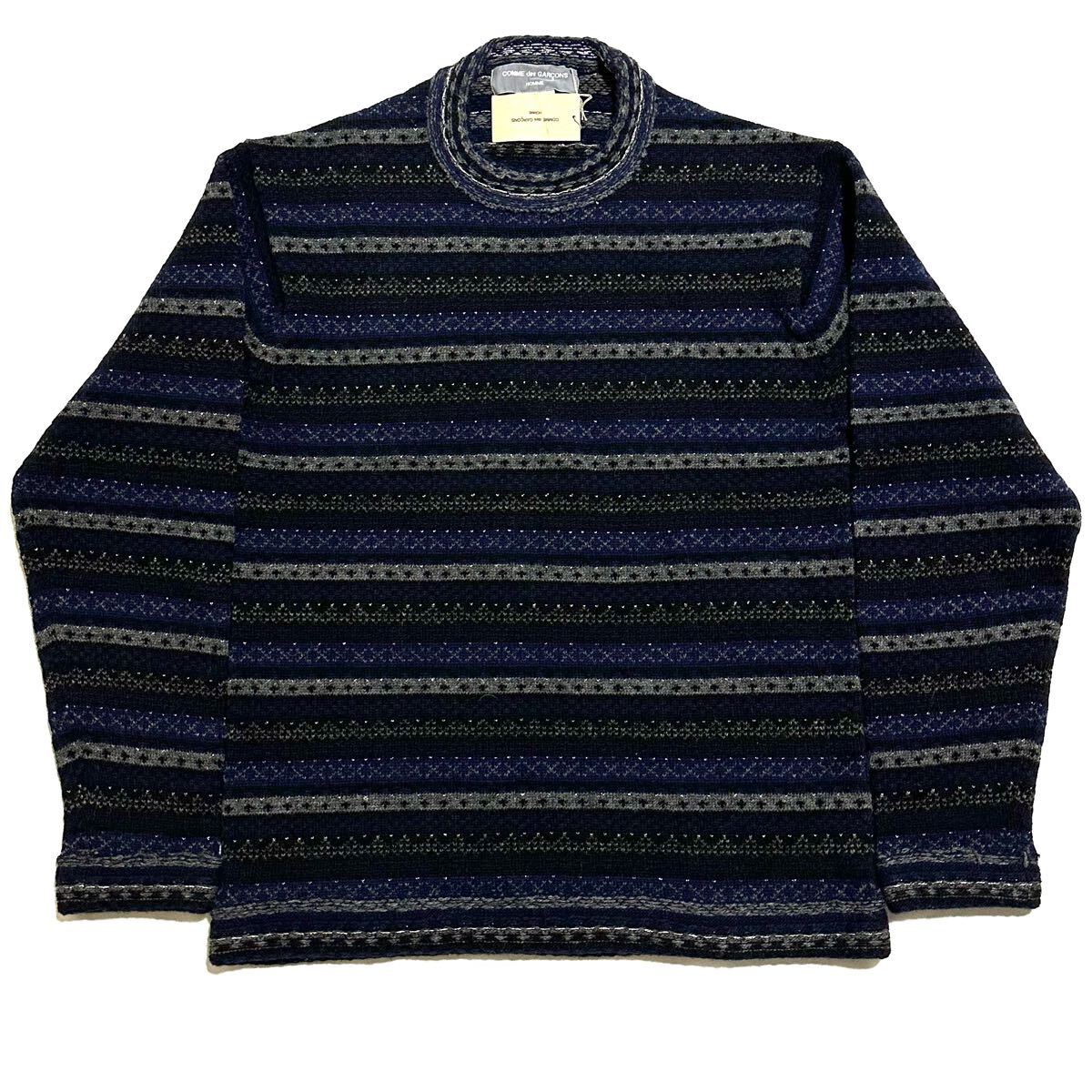COMME des GARCONS HOMME セーター ウール ニット 縮絨 切替 コムデギャルソン オム 銀タグ 田中オム 総柄 90s archive_画像1