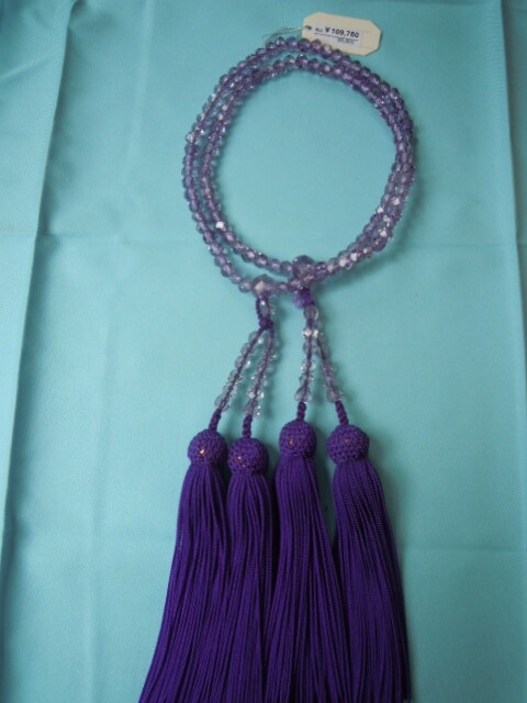 ◆新品◆女性用 片手 二連 念珠 ローズアメジスト(紫水晶)(アメジスト)切子 108玉 桐箱付 管理23 _画像1