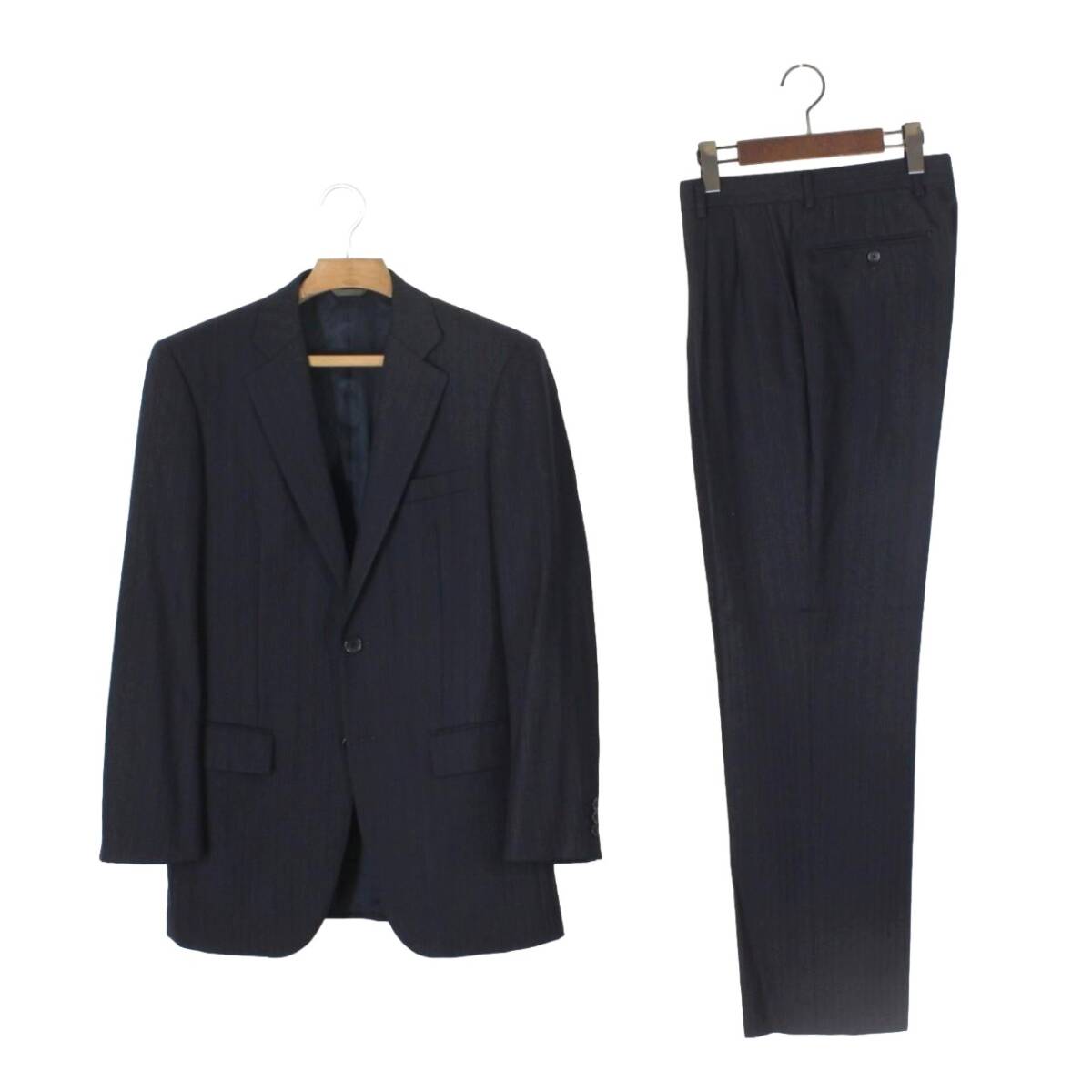 79【極美品】ダーバン スーツ Y7 スリム體 LL XL メンズ ブラック 黒 シルク混ウール 面接 ビジネス tqe D'URBAN 秋冬 ★極美品★