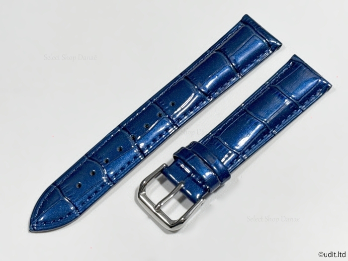 ラグ幅20mm 腕時(shí)計(jì)用 エナメル レザーベルト ブルー 光沢 型押し 腕時(shí)計(jì)ベルト 時(shí)計(jì)用バンド LB107