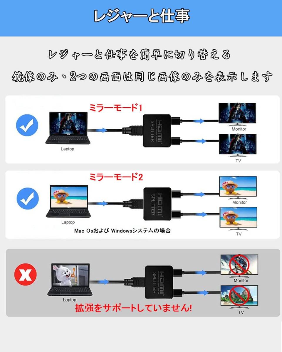 HDMI 分配器 1入力2出力【4K 60Hz安定版】HDMI スプリッター HDMI 分配機