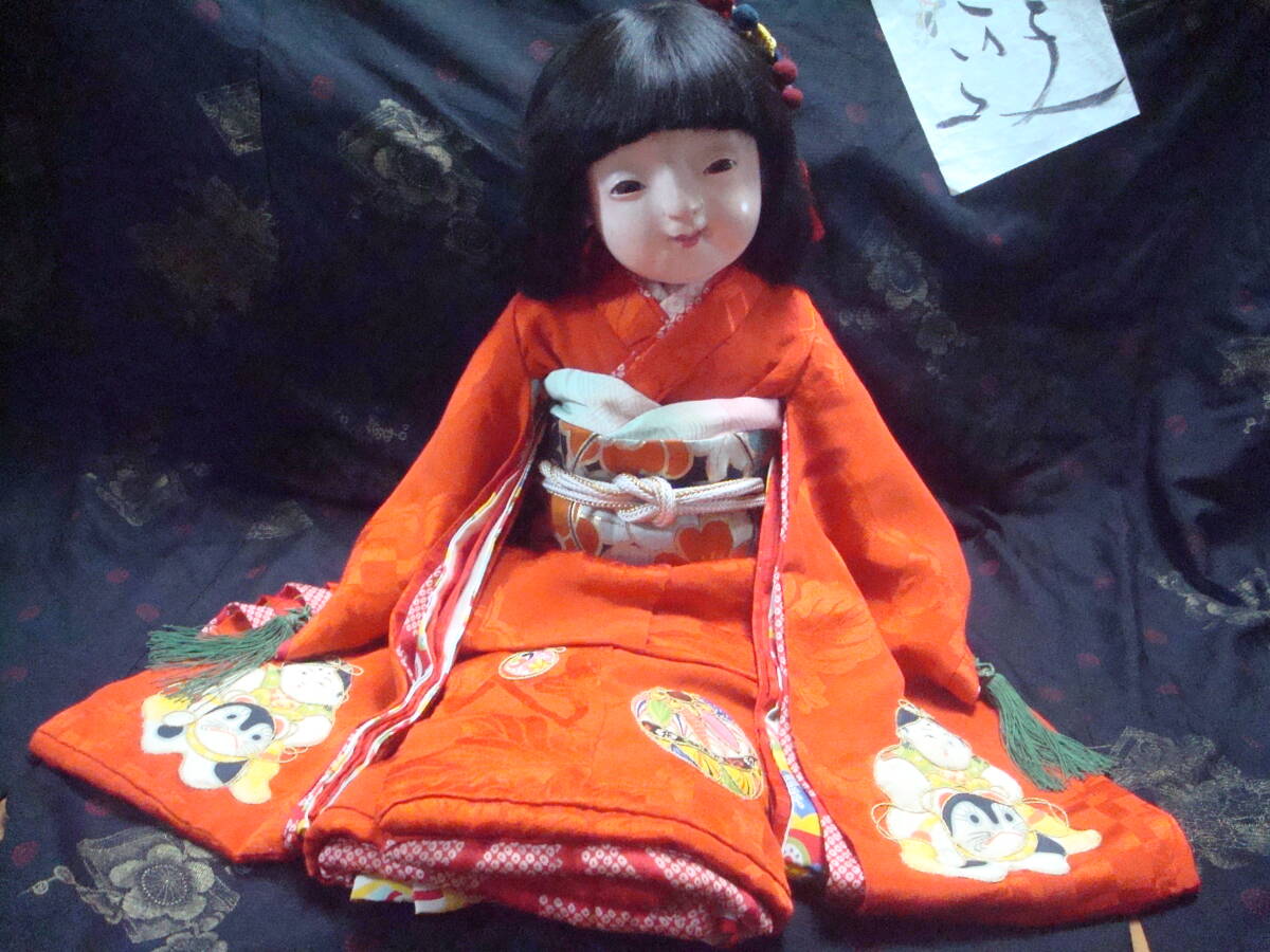 市松さんビスクさん創作人形さんに・18号・大正紋縮緬地に狛犬 市松さんビスクさん創作人形さんに・18号・大正紋縮緬地に狛犬