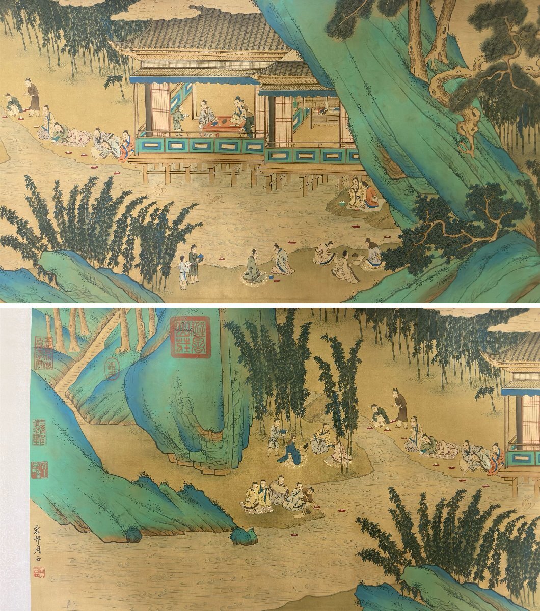 安】中国清時代画家「周臣書」絹本「高士人物図手巻」巻き物 安】中国清時代画家「周臣書」絹本「高士人物図手巻」巻き物