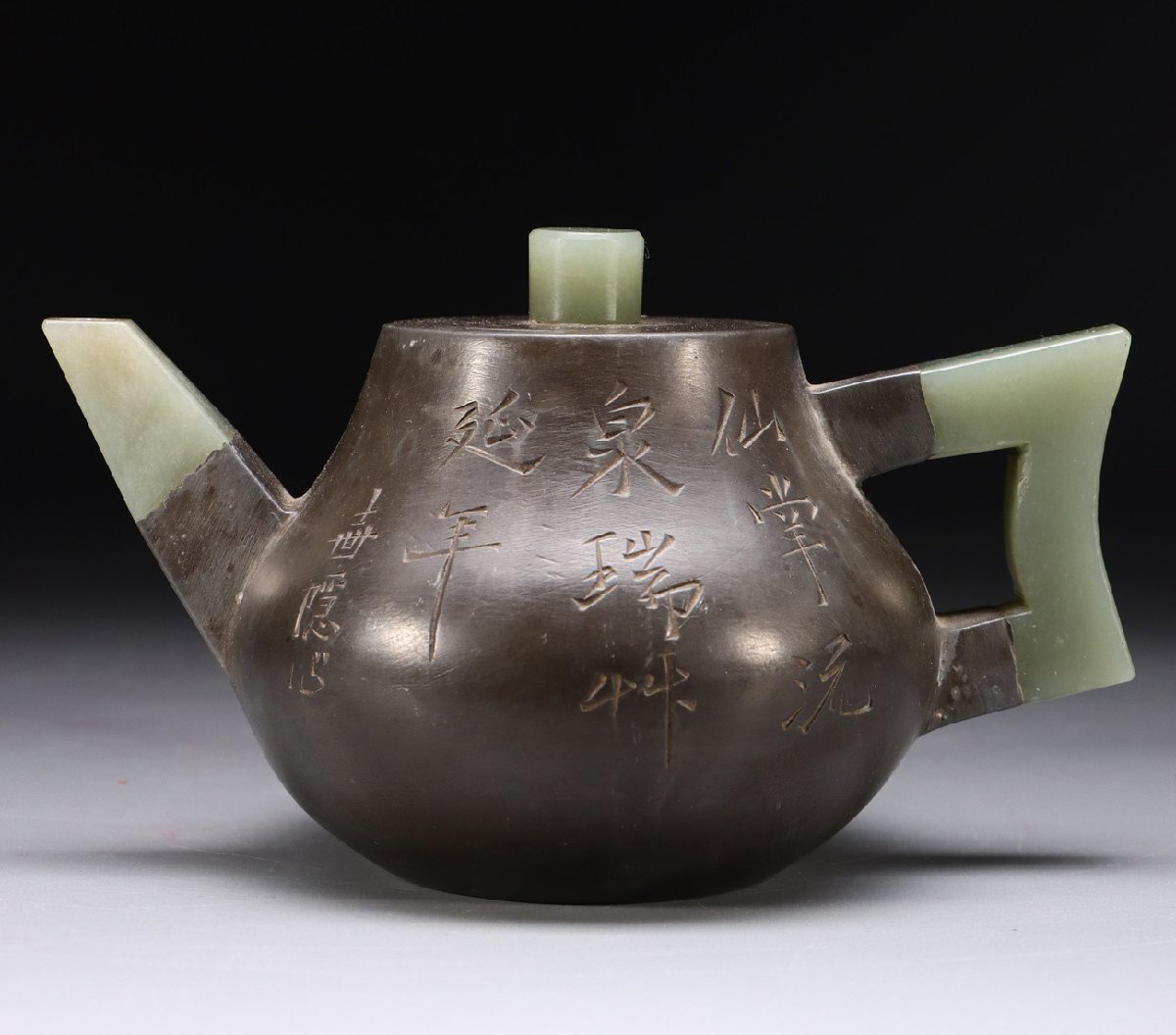 M273 中国 唐物 和田玉 古玉急須 煎茶道具 / 青白玉 茶壺 茶壷