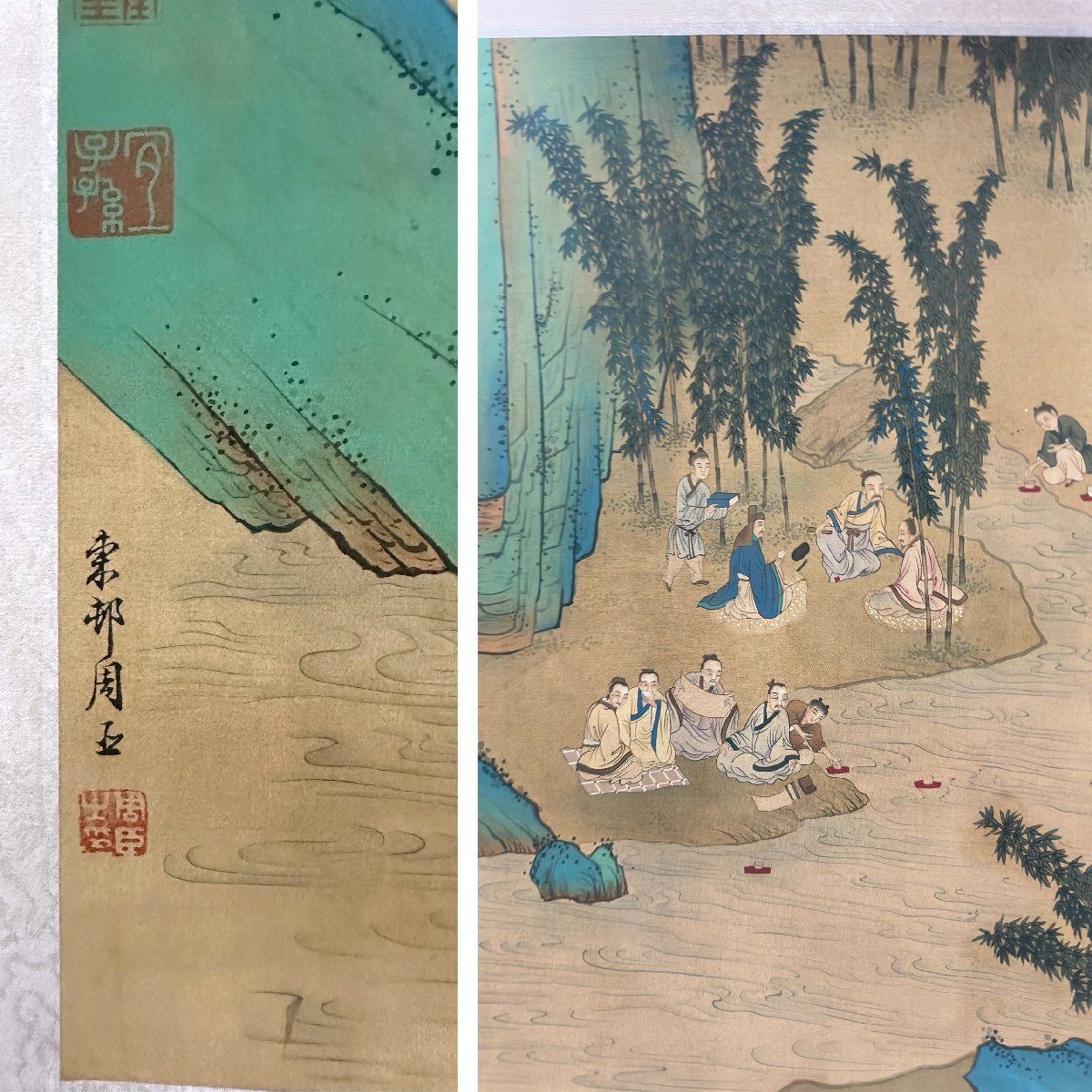 安】中国清時代画家「周臣書」絹本「高士人物図手巻」巻き物 安】中国清時代画家「周臣書」絹本「高士人物図手巻」巻き物