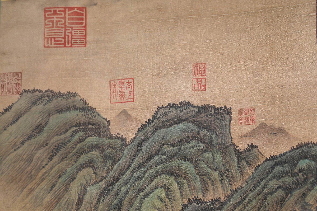 安】中国宋時代画家「趙伯駒書」絹本「山水楼閣図」掛軸 中国画 安】中国宋時代画家「趙伯駒書」絹本「山水楼閣図」掛軸 中国画