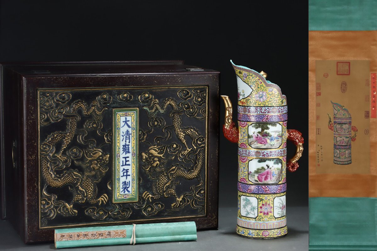 安】清時代 琺瑯彩花卉開窗人物図描金竹節壺 郎世寧絵 絹本 安】清時代 琺瑯彩花卉開窗人物図描金竹節壺 郎世寧絵 絹本