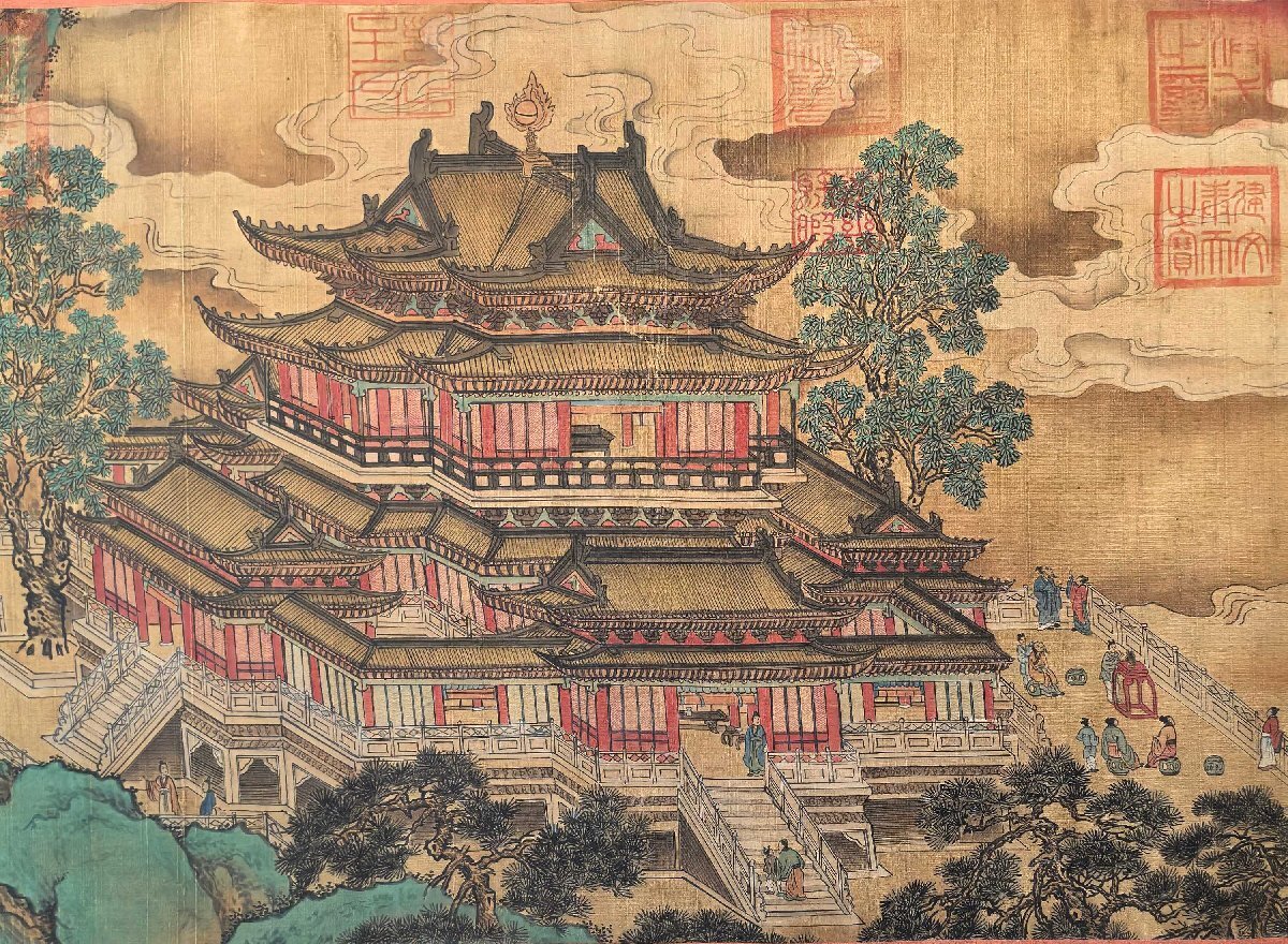 安】中国東晋時代画家「王羲之書」絹本「仙山楼閣図長巻」巻き物 安】中国東晋時代画家「王羲之書」絹本「仙山楼閣図長巻」巻き物