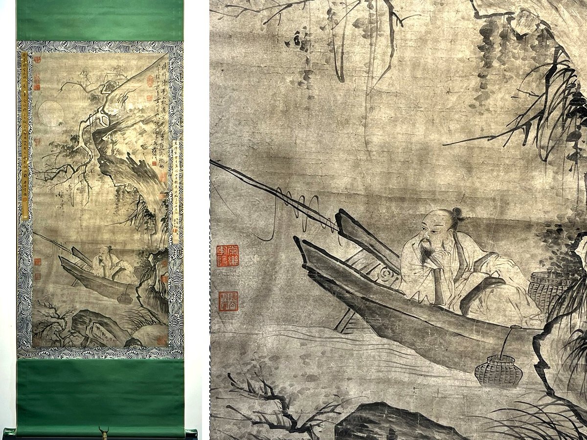 安】中国明時代画家「徐渭書」紙本「泛舟図」掛軸 中国画 墨寶妙 安】中国明時代画家「徐渭書」紙本「泛舟図」掛軸 中国画 墨寶妙
