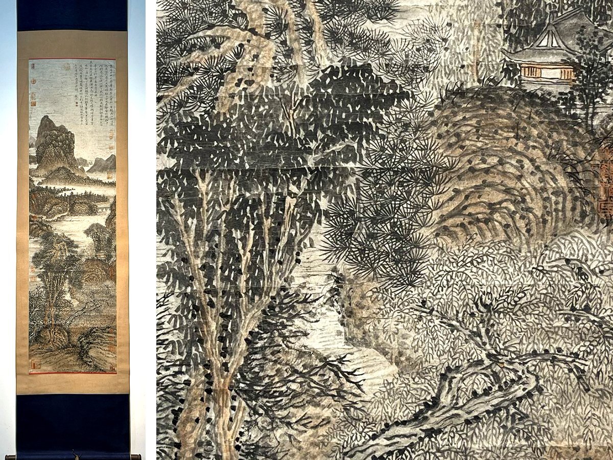 安】中国清時代画家「石濤書」紙本「山水図」掛軸 中国画 墨寶妙 安】中国清時代画家「石濤書」紙本「山水図」掛軸 中国画 墨寶妙