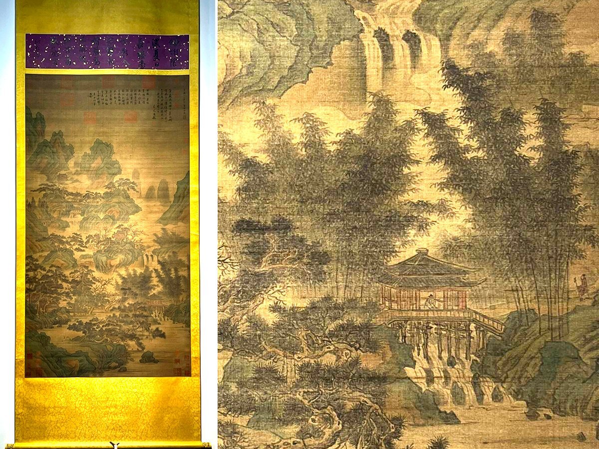 安】中国唐時代画家「孟浩然書」絹本「秋林鶴逸図」掛軸 中国画 安】中国唐時代画家「孟浩然書」絹本「秋林鶴逸図」掛軸 中国画