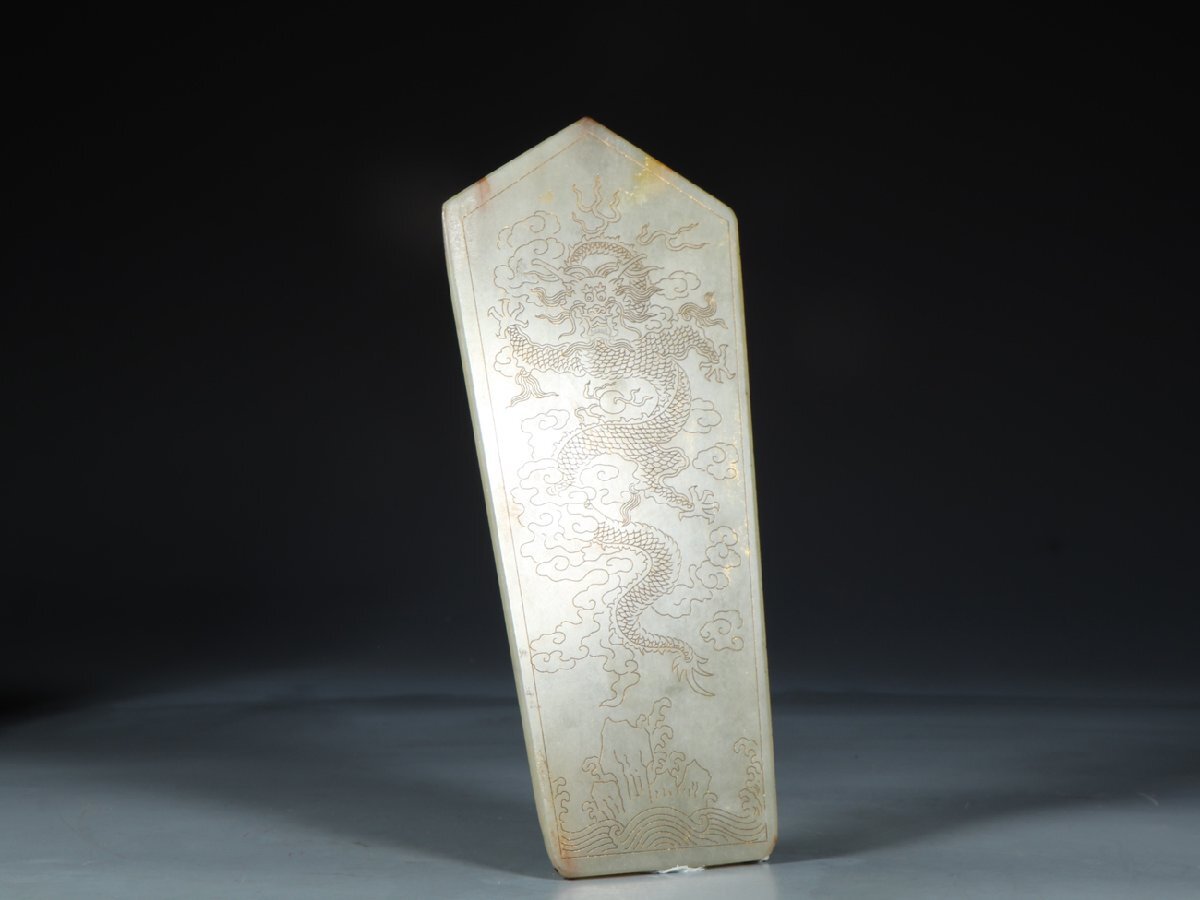 安】清時代 和田玉 雲龍漢詩彫紋描金玉圭 共箱 極細工 古置物 古 安】清時代 和田玉 雲龍漢詩彫紋描金玉圭 共箱 極細工 古置物 古