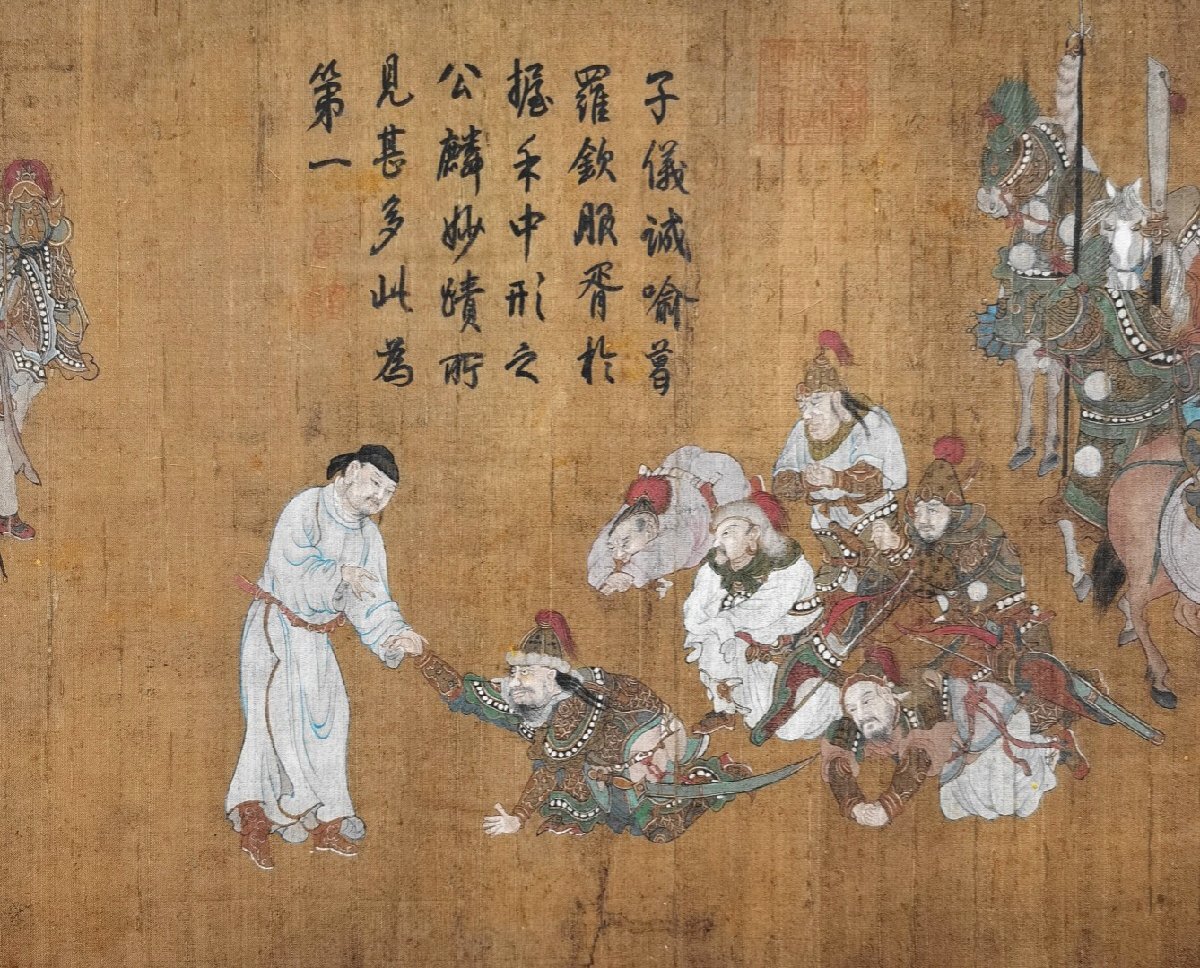 安】中国北宋時代画家「李公麟書」絹本「守城図長巻」巻き物