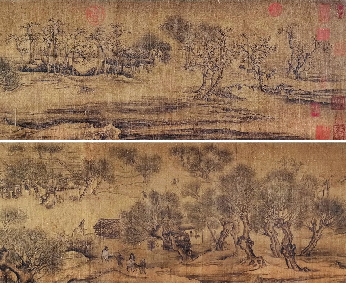 安】中国宋時代画家「張択端書」絹本「清明上河図長巻」掛軸