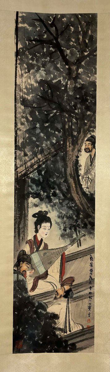 安】中国近時代画家「傅抱石書」紙本「人物図四条屏」掛軸 安】中国近時代画家「傅抱石書」紙本「人物図四条屏」掛軸