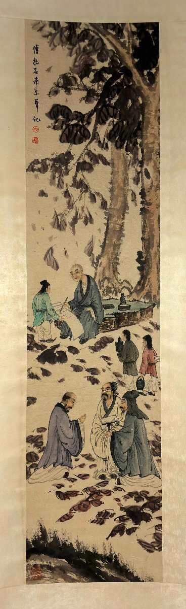 安】中国近時代画家「傅抱石書」紙本「人物図四条屏」掛軸 安】中国近時代画家「傅抱石書」紙本「人物図四条屏」掛軸
